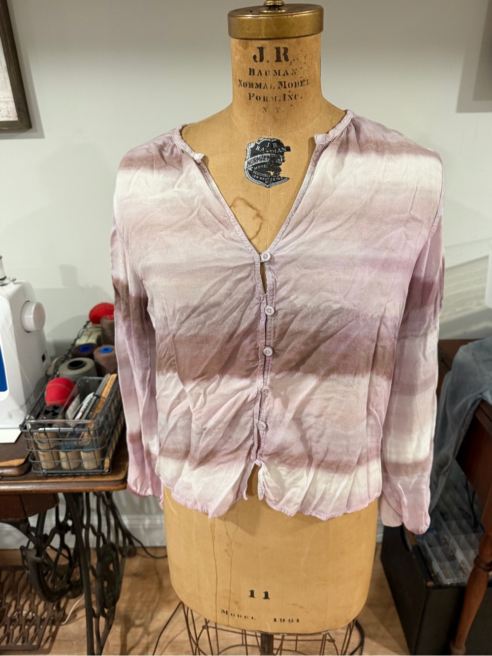 cloth & stone Lavender and Cream Ombre Button-Front Blouse